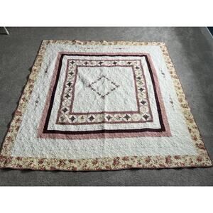 Handmade Quilted Bed Blanket Throw Floral Geometric Grannycore Cream Multicolor